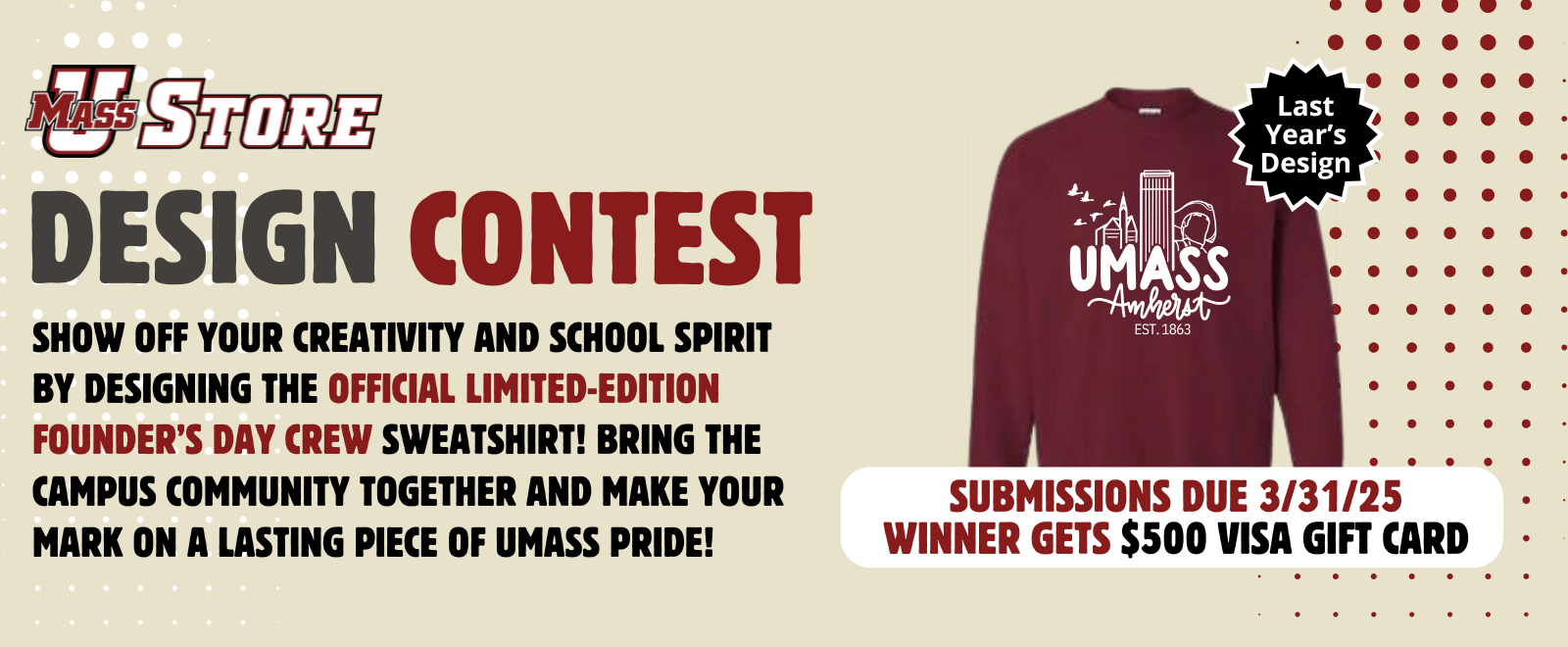UMass Store design contest for Founder's Day crew sweatshirt